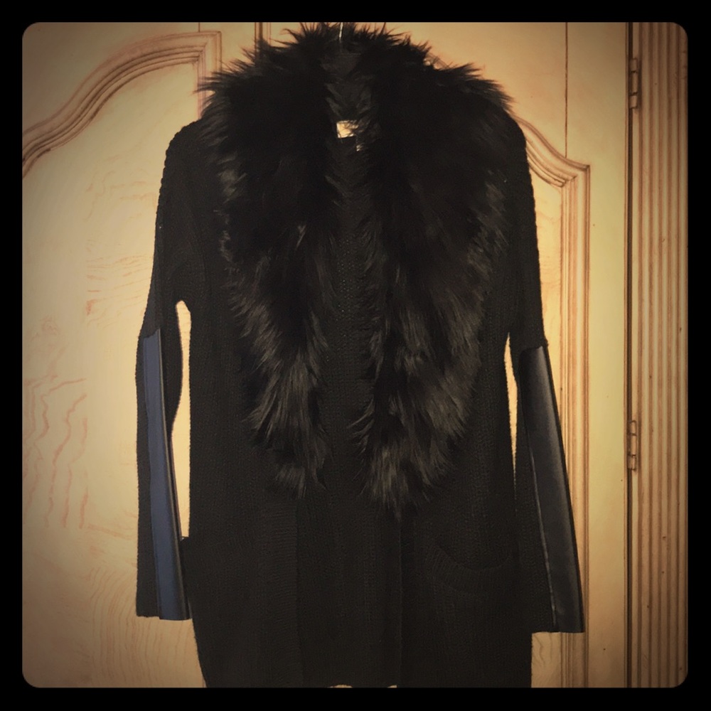 Michael Kors Detachable Fur Collar Cardigan